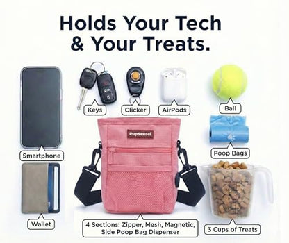 Dog Treat Pouch for Training – Magnetic Dog Treat Bag with Belt Clip & Poop Bag Dispenser – Hands Free Carry Pouch with Auto-Close Access & Shoulder Strap – Durable Pet Gear –Light Pink - color: Light Pink