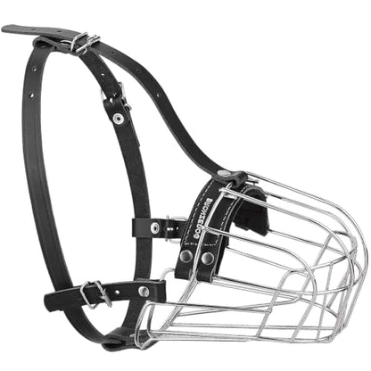 BronzeDog Dog Muzzle German Shepherd Wire Basket Metal Mask Leather Adjustable Medium Large Pets (XL) - size: XL