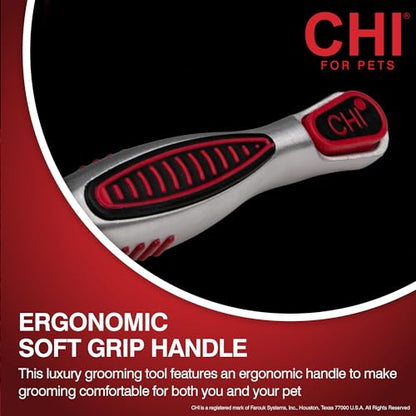 CHI for Cats Self-Cleaning Slicker Brush for All Cats, Removes Loose Hair and Tangles, Retractable Bristles, Ionic Technology Reduces Static, Ergonomic Soft-Grip Handle, Long and Short Hair - color: Cat Slicker Brush