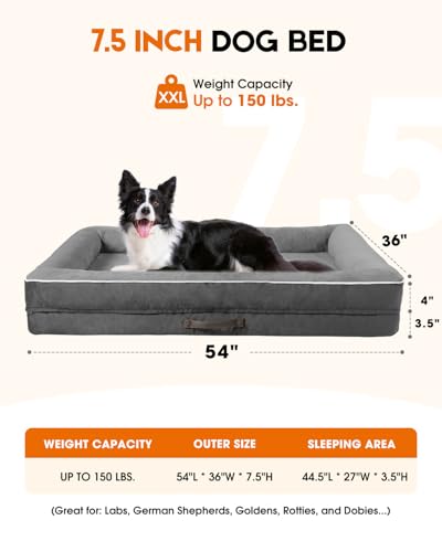 Upvilla XXL Orthopedic Dog Bed, Four-Sided Cushioned Egg-Shaped Foam Dog Sofa, Waterproof Removable Cover, Pet Sofa Bed with Non-Slip Base, Giant Dog Bed,Gray - color: Gray, size: 54"l X 36"w X 7.5"th