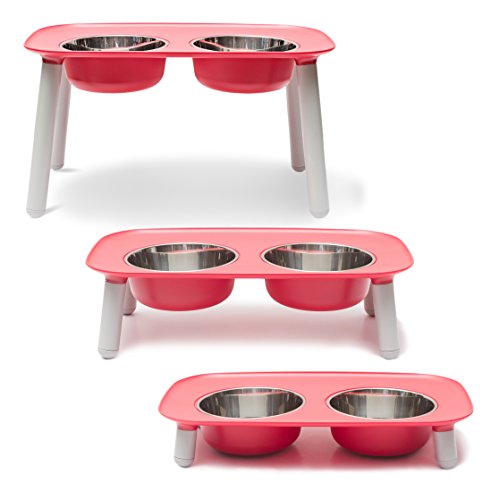 Messy Mutts Elevated Double Feeder with Stainless Bowls | Adjustable Height 3”, 5”, or 10” | Adjustable Standing Feeder for Dogs | 5 Cups per Bowl | Watermelon - color: Watermelon