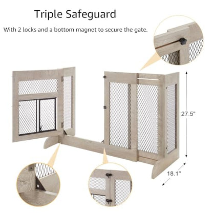 unipaws Dog Gate Indoor to Separate Puppy and Large Dogs for Stairs, Freestanding Walk Through Pet Gate with Small Door, Adjustable 33.3-41.6 Inches Wide