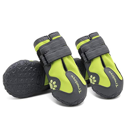 Truelove Dog Boots,Waterproof Pet Shoes with Reflective Straps for Paw Protectors Small Medium Large Dog Summer Winter Snow Outdoor Walking - color: Green, size: Size 4: 2.76"x1.97" (L*w) (Pack of 4)