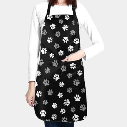 Sweetshow Cute Dog Apron with 2 Pockets and Adjustable Neck Waterproof Kitchen Cooking Dog Grooming Aprons for Women Men - color: Dog Paw 1