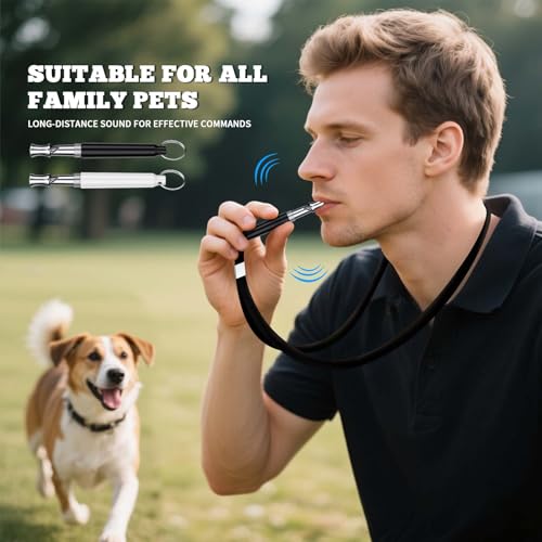 2 PCS Dog Whistles,Professional Recall Dog Training Whistle with Lanyard,Adjustable Ultrasonic Silent Dog Recall Whistles,Dog Whistle to Stop Barking Neighbors Dog,Dog Barking Stopper (Black+White) - color: Black+White