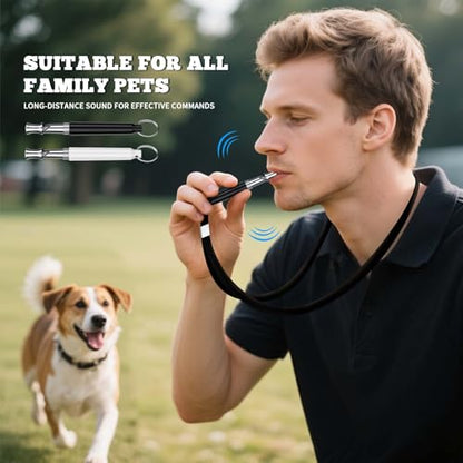 2 PCS Dog Whistles,Professional Recall Dog Training Whistle with Lanyard,Adjustable Ultrasonic Silent Dog Recall Whistles,Dog Whistle to Stop Barking Neighbors Dog,Dog Barking Stopper (Black+White) - color: Black+White