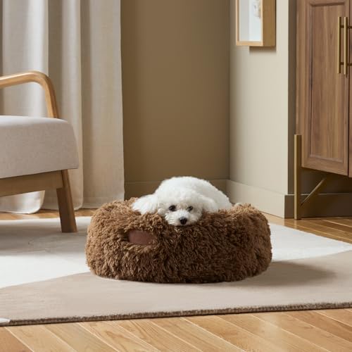 Town & Country Luxe CuddleTown Fuzzy Solid Donut Pet Bed, Soft, Cozy & Calming, Non-Slip Bottom, 100% Machine Washable, Brown, XS 19"x19"x7" Round - color: Brown, size: Extra Small 19"x19"x7" Round