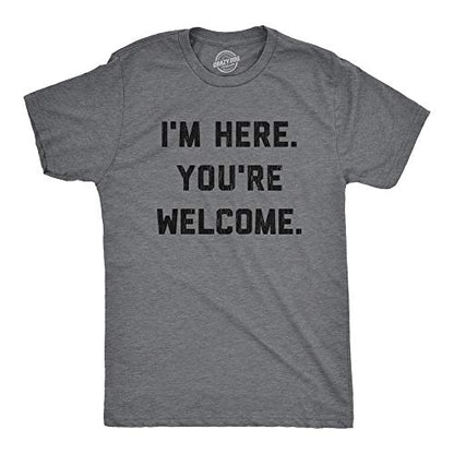 Funny Mens Shirts Sarcastic Tees with Funny Sayings and Cool Designs for Guys - color: Dark Heather Grey - Here Welcome, size: X-Large