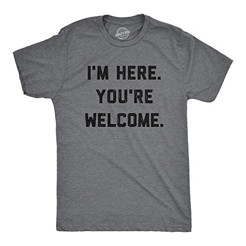 Funny Mens Shirts Sarcastic Tees with Funny Sayings and Cool Designs for Guys - color: Dark Heather Grey - Here Welcome, size: Large