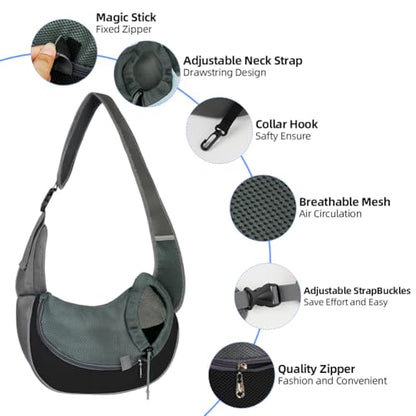 Dog Sling Carrier, Mesh Breathable Puppy Sling with Soft Adjustable Widen Padded Strap, Hand-Free Dog Purse Carriers for Small Dogs Cats, Pet Carrier Backpack for Travel Outdoor, Black - color: Single Bag-Black-Large