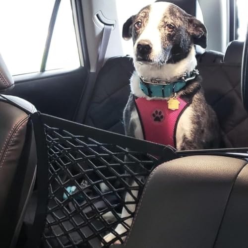 Car Dog Barrier Universal Dog Barrier Net Car Seat Net & Storage Bag Tear Resistant Pet Mesh Barrier Car Back Seat Organizer Easy to Install Dog Fence Safety Car Divider for Cars SUVs Vans Traveling