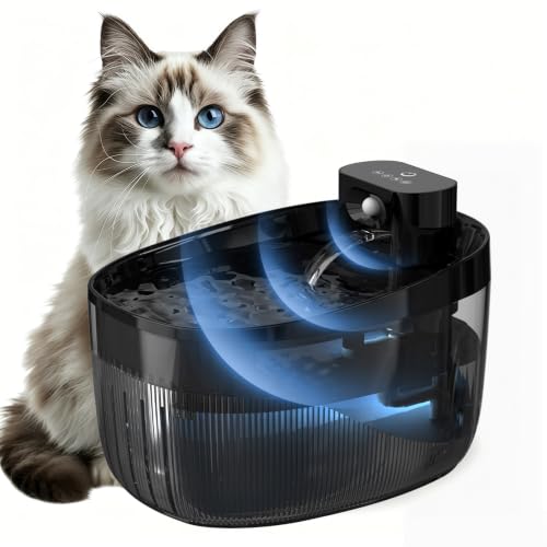 Cordless Cat Water Fountain, Pet Drinking Dispenser with LED Light, 4000mAh Battery Operated, 74oz/2.2L Wireless Fountain for Cats, Dogs and Small Pets (Black Water Fountain)