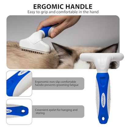 Dog Cat Grooming Tool Rake, Pet Dematting Tool with Stainless Steel Shedding Comb, Double Row Pet Rake Gently Remove Loose or Tangled Hair from Undercoat Blue - color: Blue