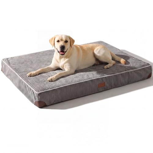 FUKUMARU Dog Bed, Thickened Corduroy Orthopedic Dog Beds with Washable Cover, XL Waterproof Dogs Bed for Crate, 28D Egg Crate Foam Support Pet Mat, Cozy Pet Bed Pad with Anti-Slip Bottom, Grey - color: Grey, size: 42"L x 30"W x 4"Th