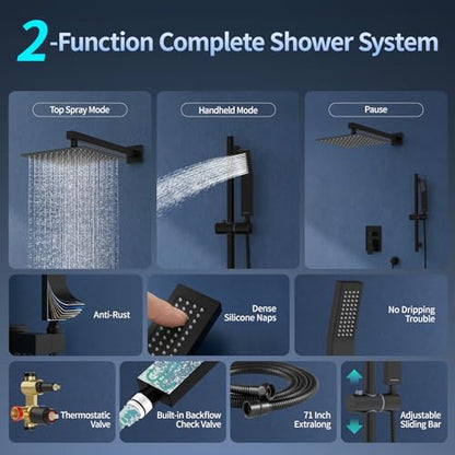 SR SUN RISE 10 Inch Slide Bar Shower Faucet Luxury High Pressure Shower Heads and Handheld Spray Combo Set Wall Mounted Shower System Included Valve and Trim Kit, Matte Black - color: Matte Black, style: 10"