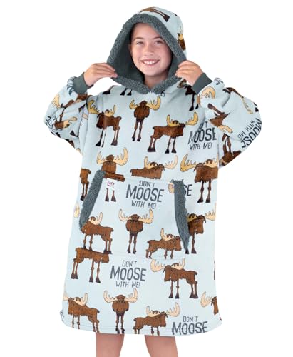 LazyOne Oversized Kid Blanket Hoodie, Oversized Hoodies for Girls and Boys, Wearable Blankets - color: Don't Moose Kid Blanket Hoodie