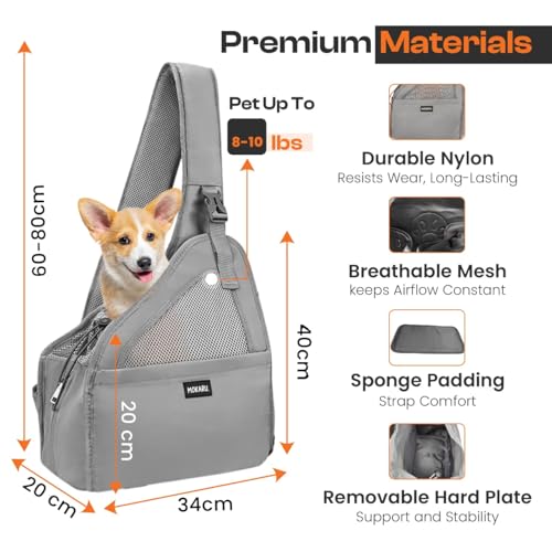 Small Dog Sling Carrier Bag, Hands-Free Dog Carrier Sling with Safety Buckle, Breathable Mesh, Adjustable Strap, Padded Back, Storage Pockets, Pet Carrier for Dogs, Cats, Puppies up to 8–10 lbs - color: Grey