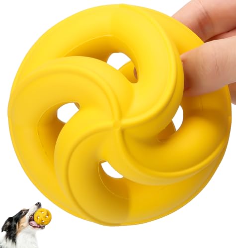 Natural Rubber Indestructible Dog Toys, Durable Dog Chew Toys for Aggressive Chewers - Interactive Dog Toy Balls for Anxiety Relief, Safe for Most Breeds, Fetch Training, 4", Lemon - color: Lemon