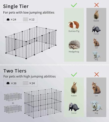 LURIVA DIY Small Animal Playpen, Pet Playpen, Guinea Pig Cages, Rabbit Playpen, Dog Puppy Playpen, Indoor Metal Wire Yard Fence, 15 X 12 Inch, 12 Panels, Black