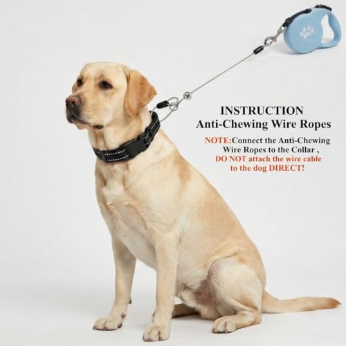 Chew Proof Retractable Dog Leash for Large Dogs, 16ft Heavy Duty Dog Lead with Anti-Chewing Steel Wire Rope, Tangle-Free 360° Swivel, One-Hand Brake & Lock, Blue L - color: Blue, size: Large