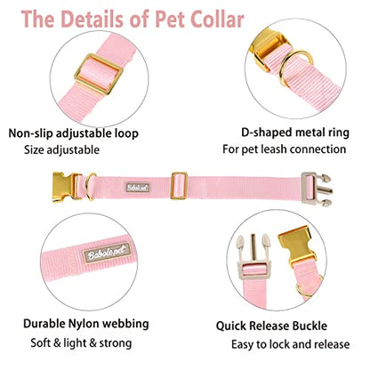 Nylon Dog Collar - Adjustable Pink Soft Webbing Dog Collars for Small Medium Large Dogs Boy Girl Puppy Collar with Safety Metal Buckle XS - color: Nylon-Pink, size: XS