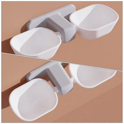 Homoyoyo Wall-Mounted Pet Dual Feeding Bowl with Splash Guard, White Plastic Cat Feeder for Food and Water, Neck Protection Design for Indoor Cats