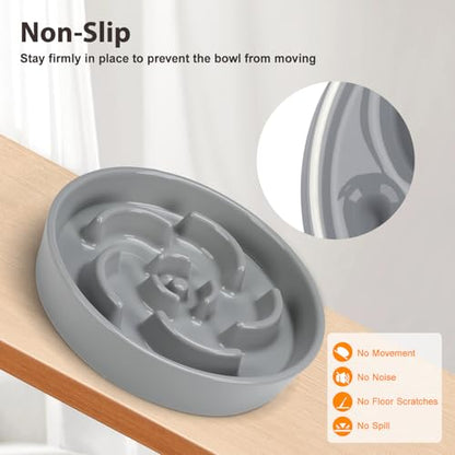 Slow Feeder Dog Bowl, Ceramic 2 Cups Dog Food Bowls for Small, Medium, and Large Breed, Anti-Slip Maze Puzzle Food Dish to Slow Down Eating (Grey, 2 Cups) - color: Flower - Grey