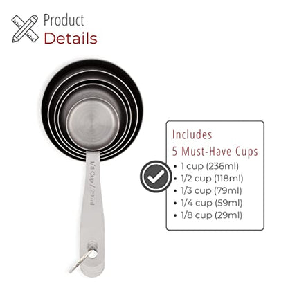 husMait 5-Piece Stainless Steel Measuring Cups Set - Heavy Duty Metal Measuring Cups with 1/8 Cup Size - Engraved Imperial & Metric Markings for Dry & Liquid Baking Ingredients, Stackable - color: Measuring Cups