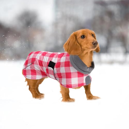 Dachshund Coats Waterproof Suitable for Dachshunds Sausage Weiner Dog Winter Coat Padded Fleece Puppy Snowsuit with Adjustable Bands Reflective Stripe - Plaid Pink - S - color: Plaid Pink, size: Small