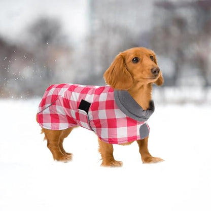 Dachshund Coats Waterproof Suitable for Dachshunds Sausage Weiner Dog Winter Coat Padded Fleece Puppy Snowsuit with Adjustable Bands Reflective Stripe - Plaid Pink - L - color: Plaid Pink, size: Large