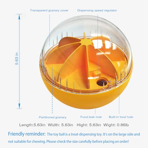 Dog Treat Ball, Interactive Squeaky Mental Stimulation Toys, Slow Feeder Puzzle Toys for Medium/Large Dog Breeds - color: orange