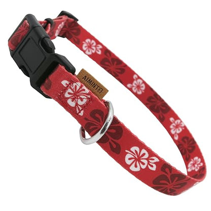 Dog Collar, Cute Floral Pattern, Soft and Adjustable Collar with Quick Release Buckle (S (Neck 11-18", Width 5/8"), Hawaiian Red) - color: Hawaiian Red, size: S (Neck 11-18", Width 5/8")