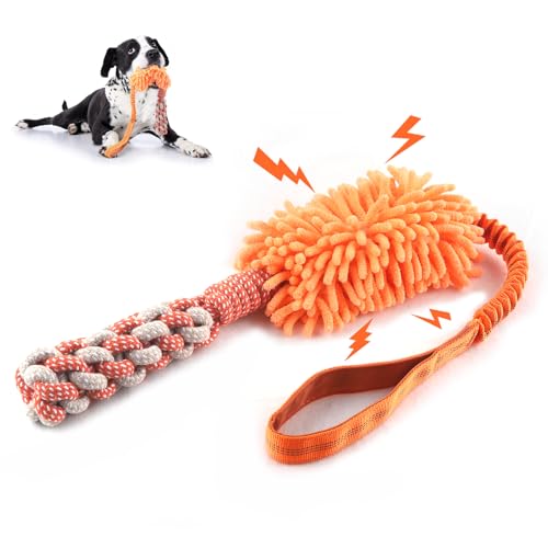 Dog Puppy Toys Dog Squeak Toys Plush Dog Toy with Dog Ropes Knots for Fun and Teeth Cleaning,Tug of War Toys, Puppy Chew Toys, Dog Rope Toys for Training Small, Large Dogs (Orange, Dog Bite Stick Toy) - color: Orange, size: Dog Bite Stick Toy