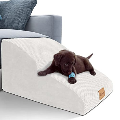 Topmart High Density Extended Foam Dog Ramp&Steps 2 Tiers,11.8" High,Non-Slip Dog Stairs,Soft Foam Pet Ladder with Removable Cover,Best for Injured,Older Cats,Pets with Joint Pain - color: White, size: 21.7*15.7*11.8