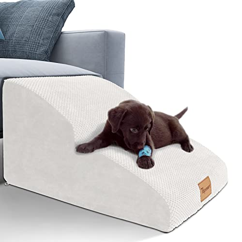 Topmart High Density Extended Foam Dog Ramp&Steps 2 Tiers,11.8" High | Non-Slip Dog Stairs,Soft Foam Pet Ladder with Removable Cover,Best for Injured,Older Cats,Pets with Joint Pain - color: White, size: 21.7*15.7*11.8