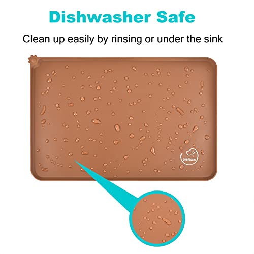 Silicone Waterproof Dog Cat Pet Feeding Mats, Non Slip, Easy Clean Pet Dog Cat Bowl Mats Placemat (18.5" x 11.5") Brown - color: Brown, size: 18.5" x 11.5"