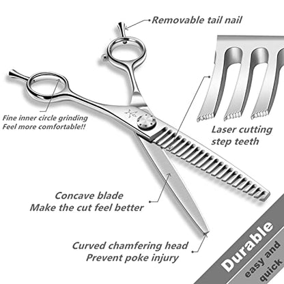High-end Professional Dog Grooming Thinning Scissors Teeth Blending Shears Pet Texturizing Thinner Blender Shears 7 Inch Extremely Sharp Stainless Steel Alloy For Cat Horse And Other Animals - style: 7inch Thinning