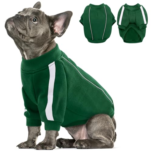 Queenmore Small Christmas Dog Sweater, Cozy Fleece Dog Sweatshirt, Warm Winter Fleece Jacket for Small, Medium & Large Dogs with Leash Hole/Reflective Stripes Green - color: Green, size: Small