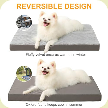 KSIIA Orthopedic Dog Bed, Deluxe Plush Waterproof, 29 x 18 Inch, Gray, 3-Inch Thick High-Density Egg Crate Foam, Removable Cover, Machine Washable - color: Light Grey, size: 29.0"L x 18.0"W x 3.0"Th