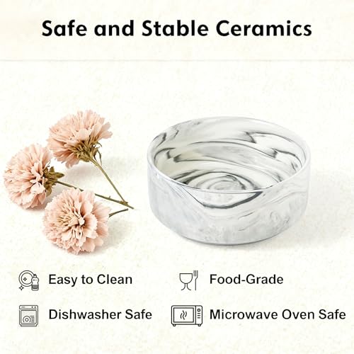 Elevated/Raised Ceramic Dog Bowl with Bamboo Stand,Marble Pattern 7 Inch 7.6 Cups Non Slip Heavy Weighted Single Pet Dish,Reduces Neck Strain Marble Gray - color: Marble Gray, size: 7.6Cups - Large