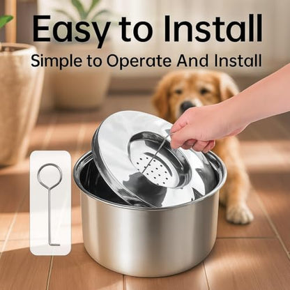 Large Stainless Steel Slow Feeder Dog Bowl with Lid – 198oz/5.6L No Spill Water Dispenser – Slobber Stopper for Healthy Slow Drinking – Non-Slip Pet Bowl for Travel, Kennels and Crates - size: 198 oz (5.6 L)