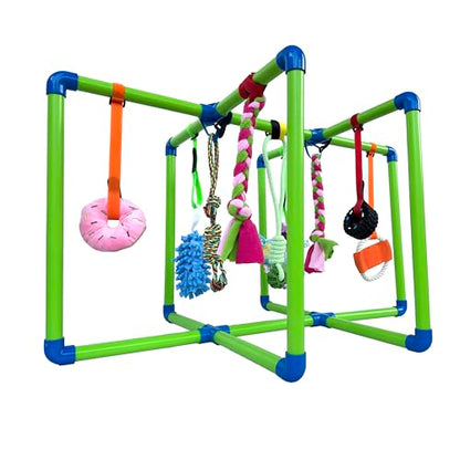 Puppy Play Gym - PVC Frame with 9 Hanging Toys for Small Dogs to Keep Them Busy, Dog Jungle Gym Center for Entertainment, Teething & Mental Stimulation