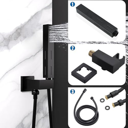 Matte Black Brass 2 in 1 Function Handheld Shower Sprayer Head with 59" Long Flexible Hose Attachment and Adjustable Shower Wand Holder - color: Matte Black