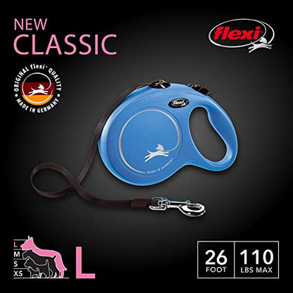Flexi CL30T8.250.BL New Classic Tape Retractable Leash, Blue, Large/26' - size: Large - 26 ft