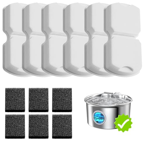 Cat Water Fountain Filter: 12 Pet Fountain Replacement Screen for Stainless Steel - 6 Carbon Filters & 6 Foam Filters - Suitable for Cat Water Fountain Stainless Steel S17