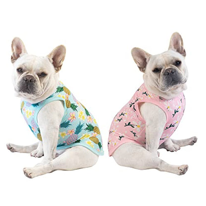 CuteBone Dog Shirts 2-Pack Soft Pet Clothes Breathable Summer Vest for Small Puppy and Stretchy Cat Apparel - color: Flowers&pineapple, size: Small