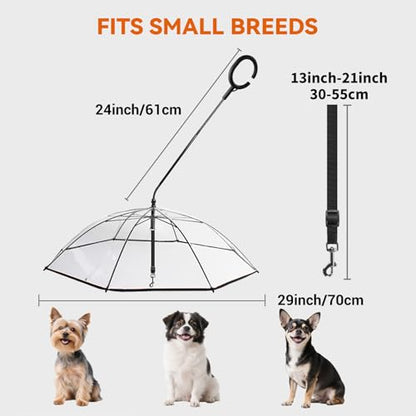 LESYPET Dog Umbrella for Small Dogs, Clear Puppy Umbrella with Adjustable Rope Leash for Rainy Walking, 27'' Diameter - color: Clear(With leash)