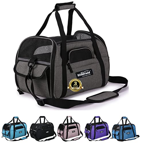 EliteField Soft Sided Pet Carrier (3 Year Warranty, Airline Approved), Multiple Sizes and Colors Available (17" L x 9" W x 12" H, Charcoal Gray) - color: Charcoal Gray, size: 17.0"L x 9.0"W x 12.0"H