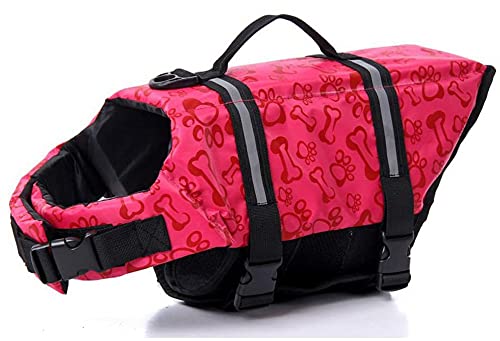 Izefia Dog Life Jacket Swimming Safety Coat Floatation Life Vest Life Saver with Handle for Small Dog Puppy Large Dog (Pink Bone, XS) - color: Pink Bone, size: X-Small