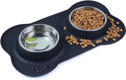 Dog Bowls Stainless Steel Bowls with No Spill Skid Resistant Silicone Mat, 24oz 48oz Dog Food and Water Bowl Set Feeder for Small Medium Large Size,Dogs,Cats Pets Puppy Dish - size: Small/12oz each